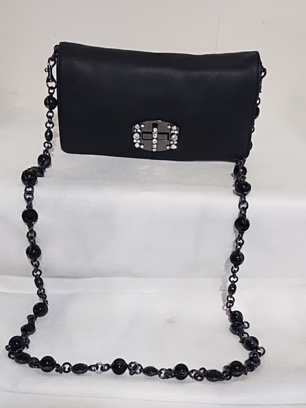 Black Rhinestone Turn-Lock Chain Shoulder Bag